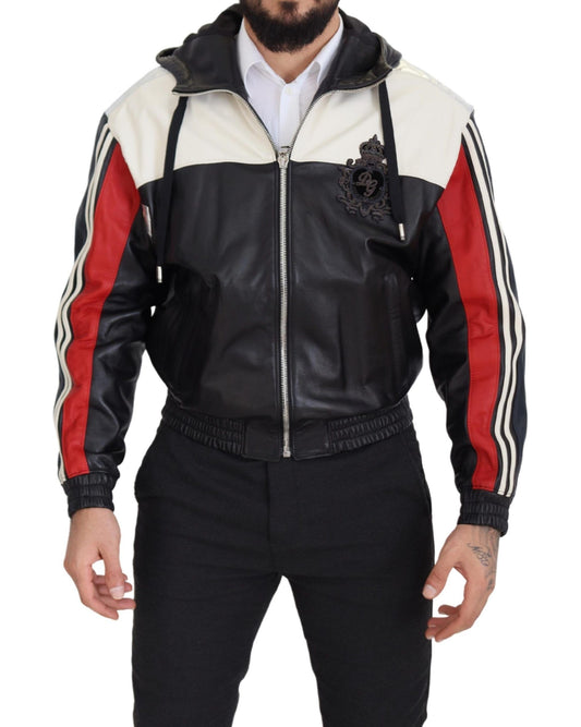 Chaqueta bomber de cuero negro Elite con capucha
