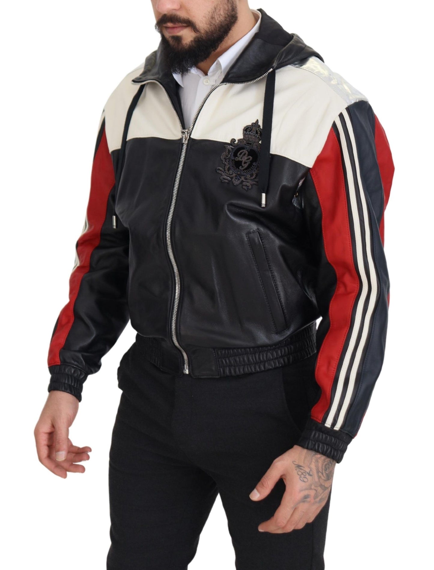 Chaqueta bomber de cuero negro Elite con capucha