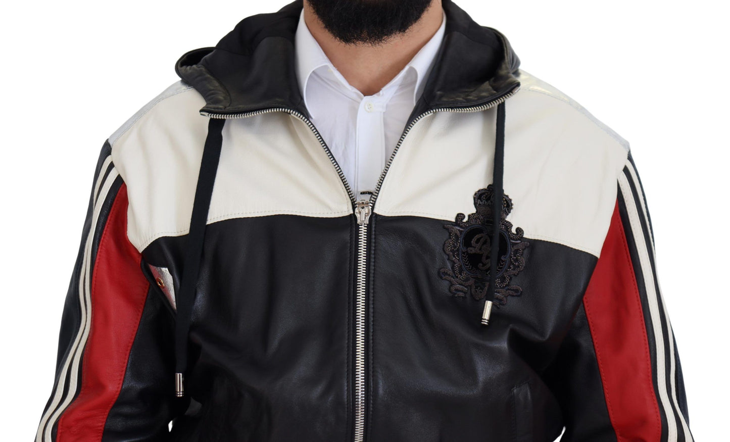 Chaqueta bomber de cuero negro Elite con capucha
