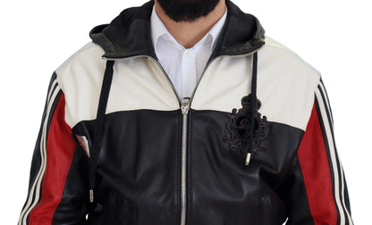 Chaqueta bomber de cuero negro Elite con capucha