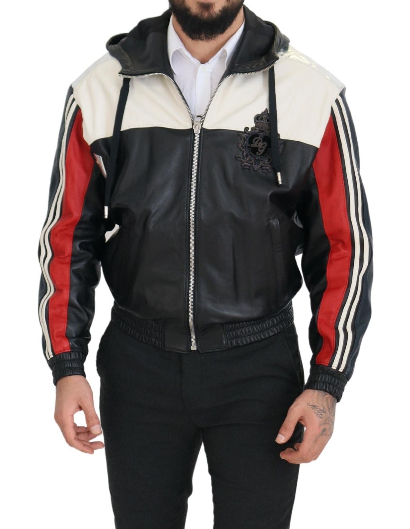 Chaqueta bomber de cuero negro Elite con capucha