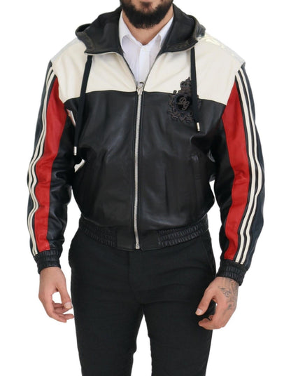 Chaqueta bomber de cuero negro Elite con capucha