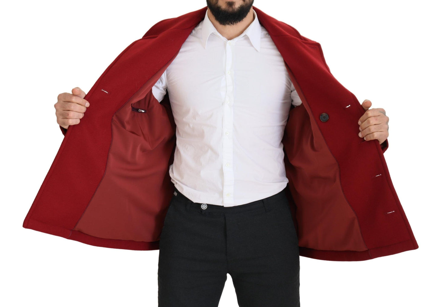 Elegante chaqueta roja cruzada de lana