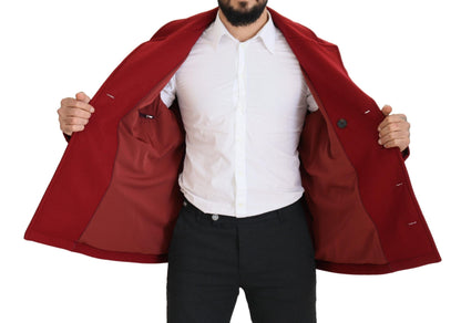 Elegante chaqueta roja cruzada de lana