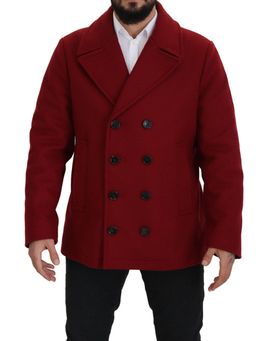 Elegante chaqueta roja cruzada de lana