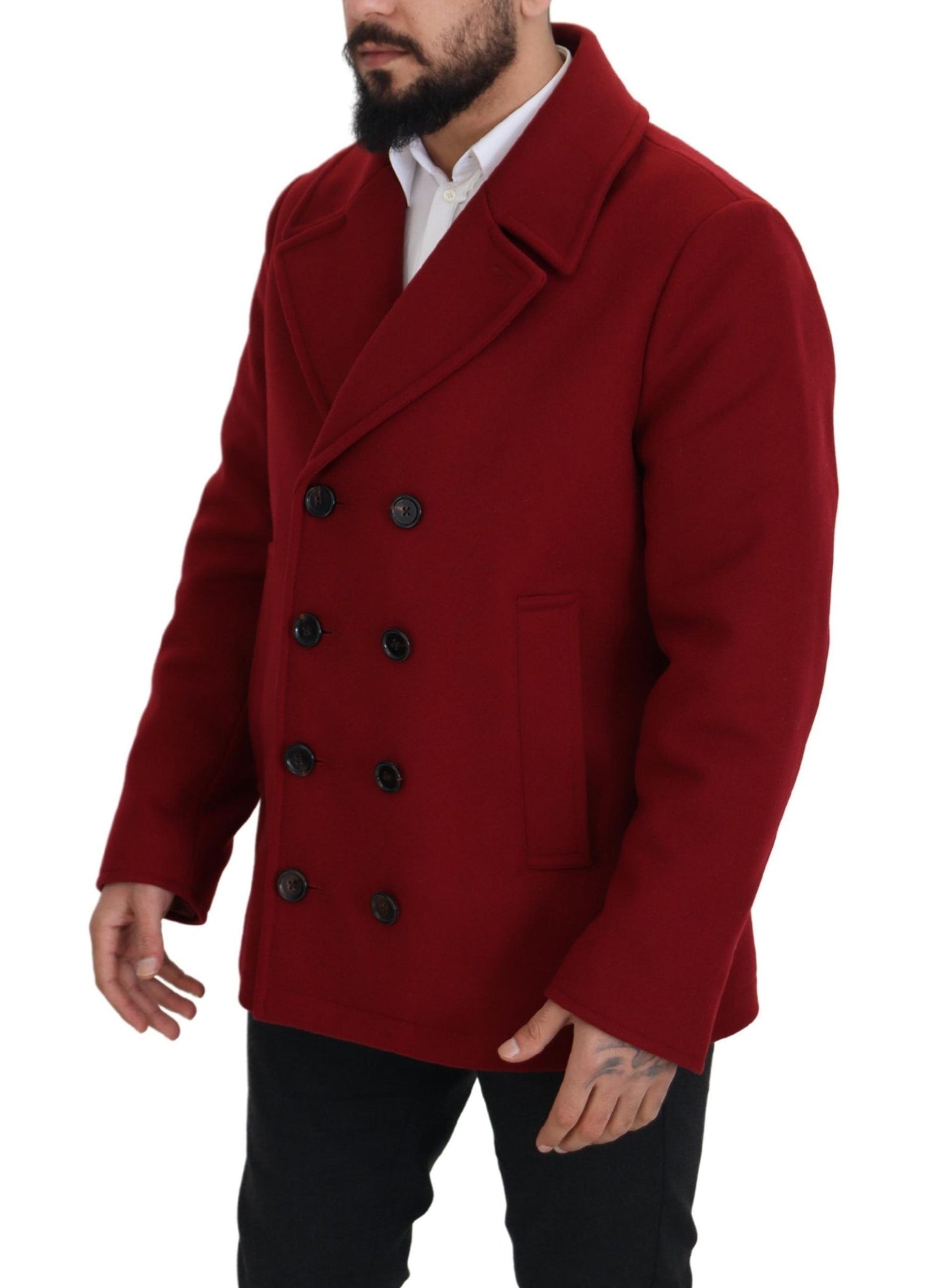 Elegante chaqueta roja cruzada de lana