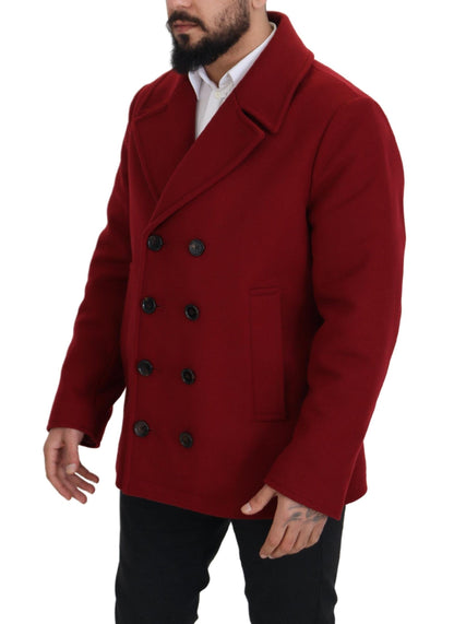 Elegante chaqueta roja cruzada de lana