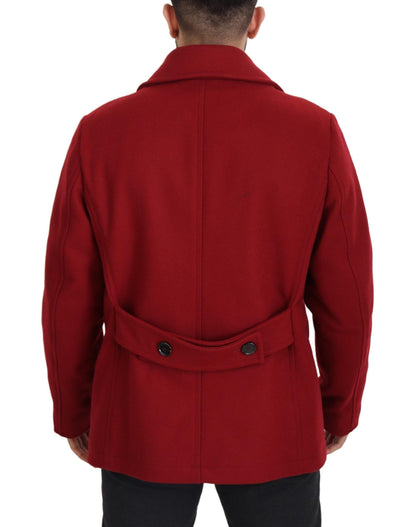 Elegante chaqueta roja cruzada de lana