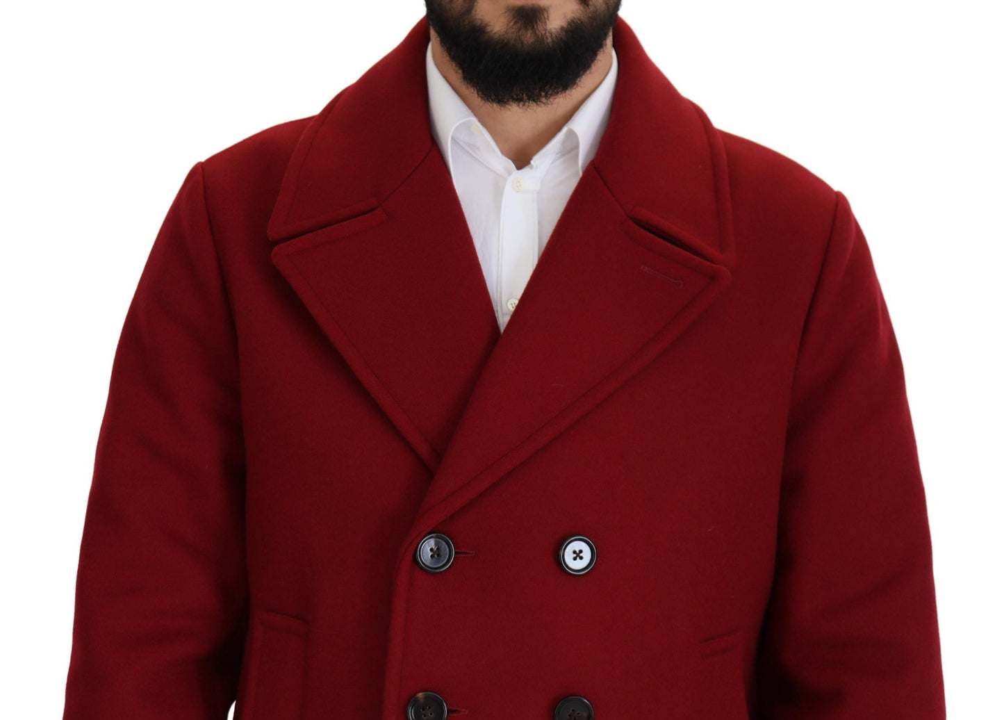 Elegante chaqueta roja cruzada de lana