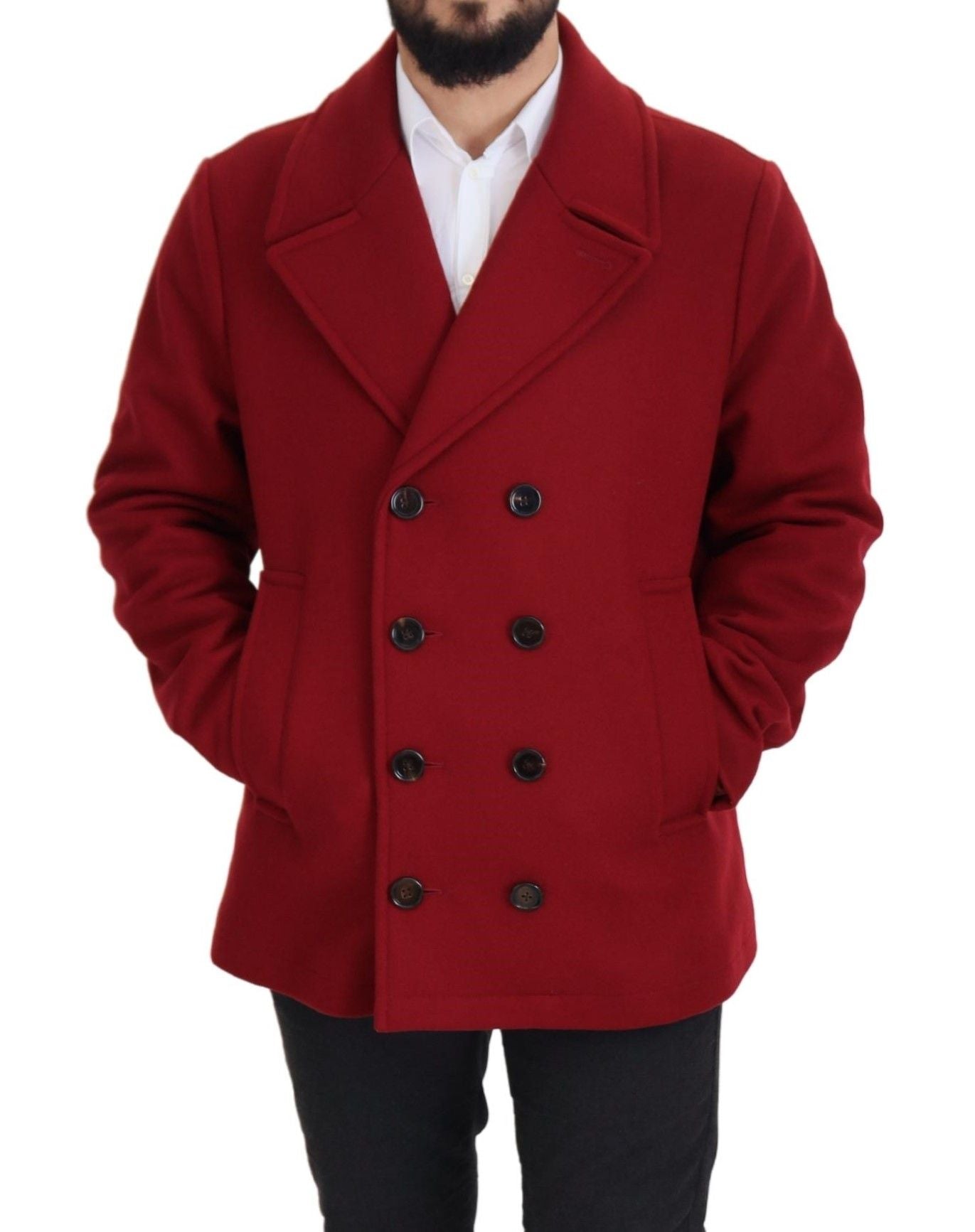 Elegante chaqueta roja cruzada de lana