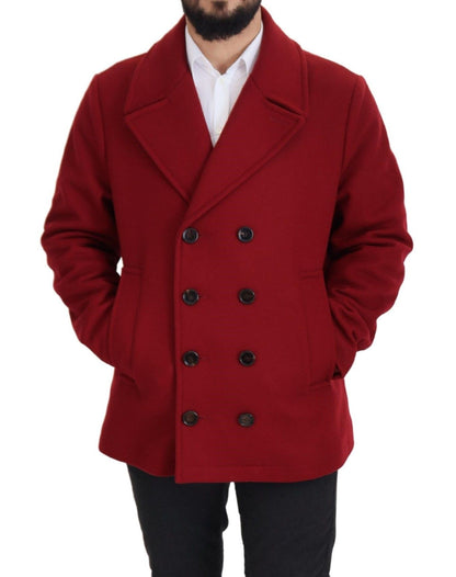 Elegante chaqueta roja cruzada de lana