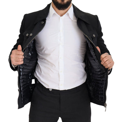 Chaqueta elegante de mezcla de lana negra con cremallera completa