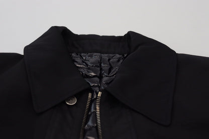 Chaqueta elegante de mezcla de lana negra con cremallera completa