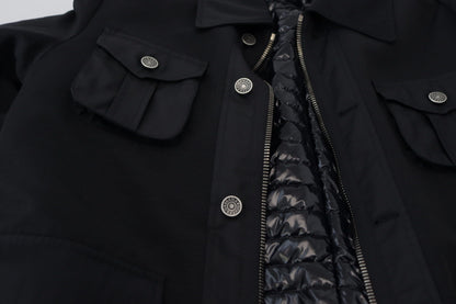 Chaqueta elegante de mezcla de lana negra con cremallera completa