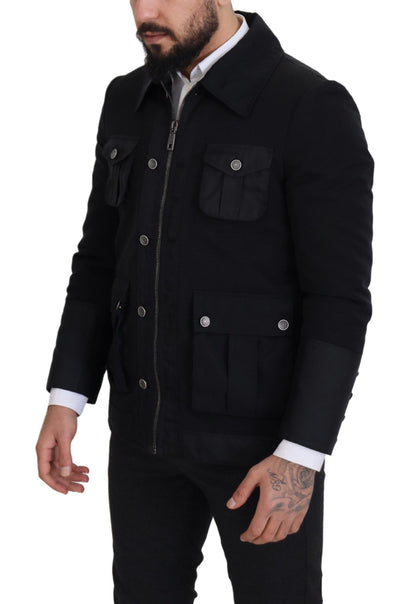 Chaqueta elegante de mezcla de lana negra con cremallera completa