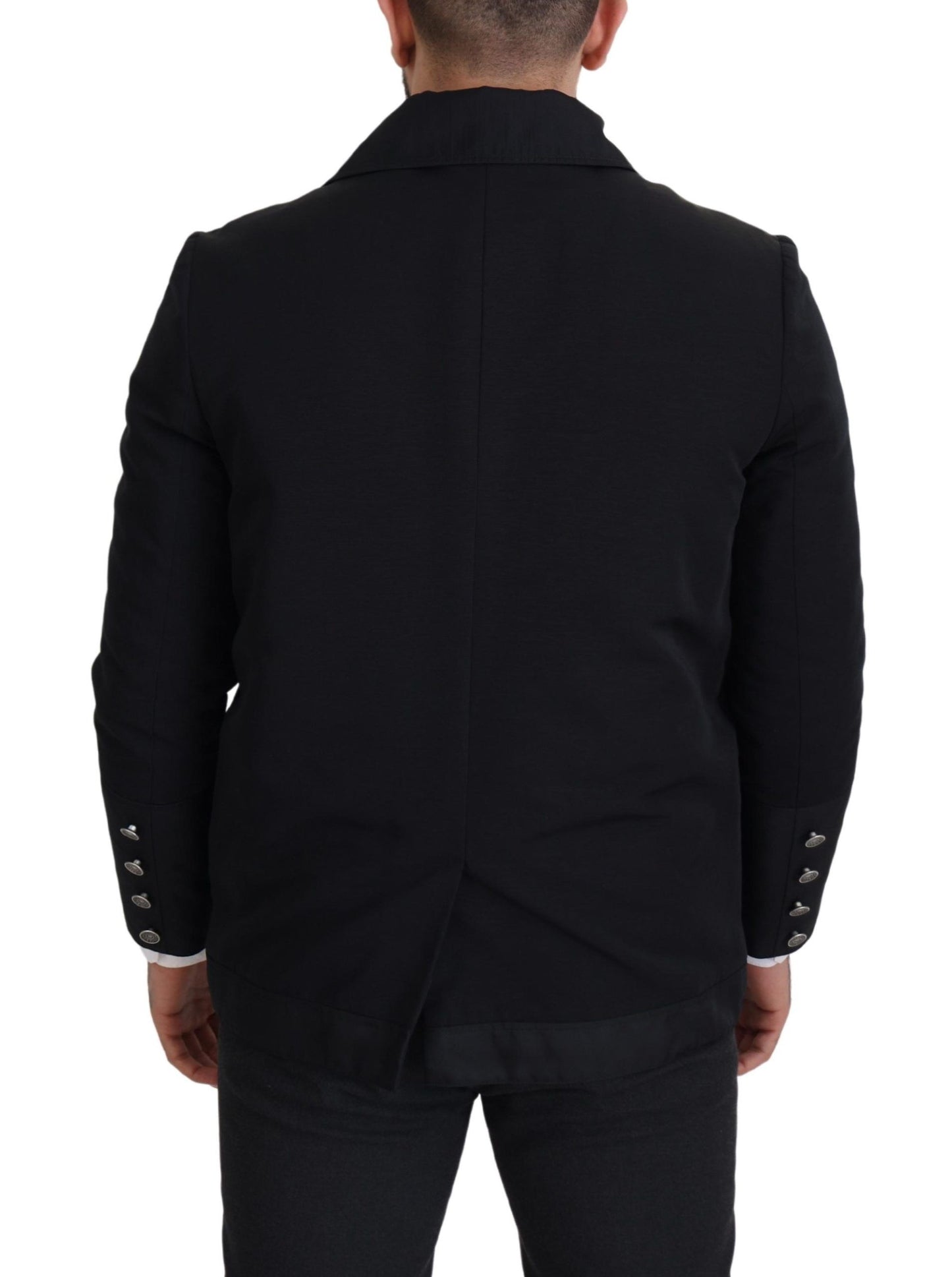 Chaqueta elegante de mezcla de lana negra con cremallera completa