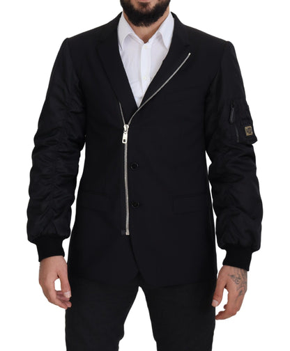 Elegante chaqueta negra de lana virgen