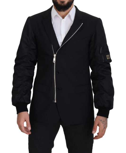 Elegante chaqueta negra de lana virgen