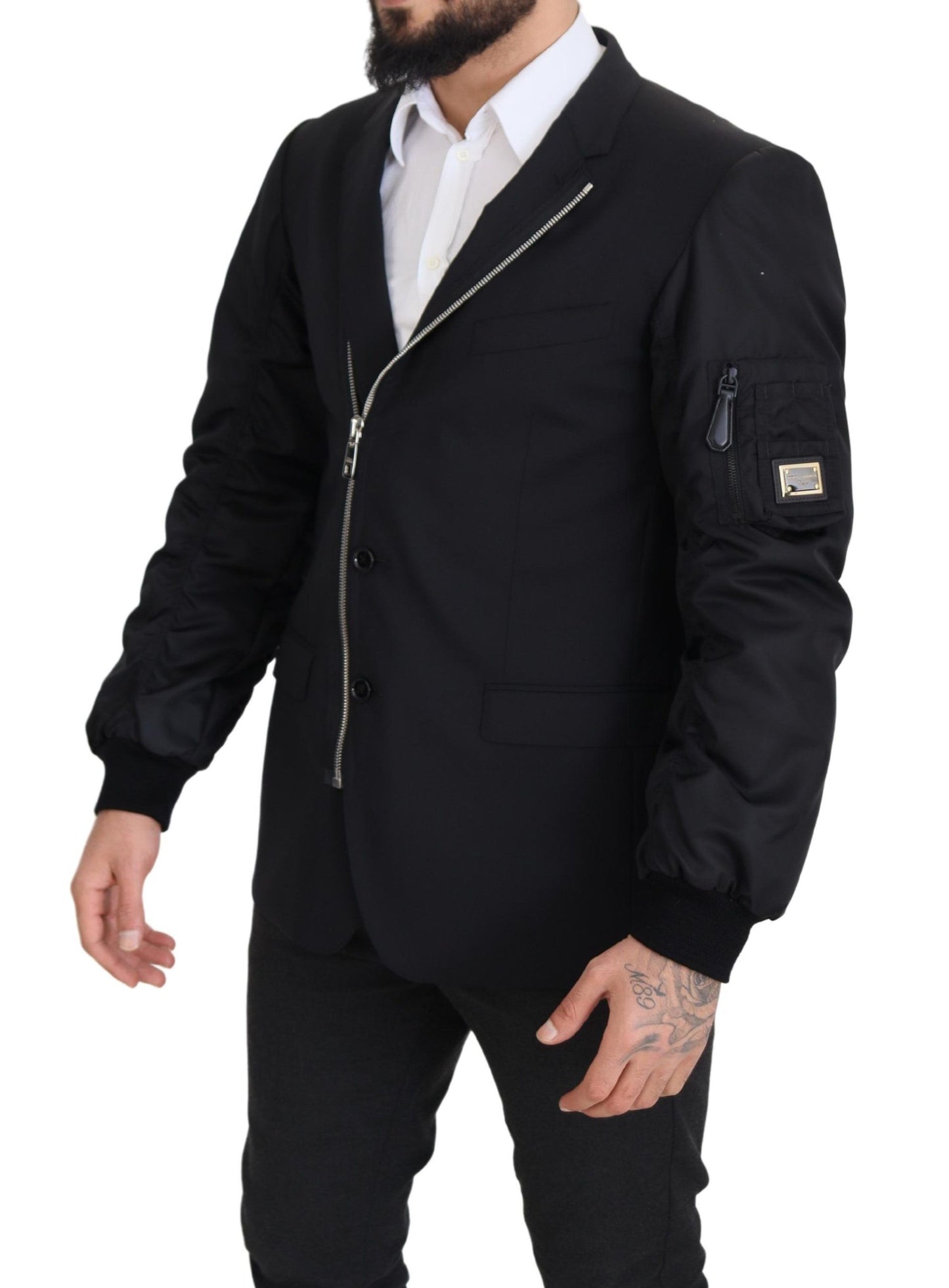 Elegante chaqueta negra de lana virgen