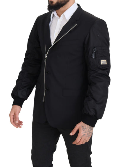 Elegante chaqueta negra de lana virgen