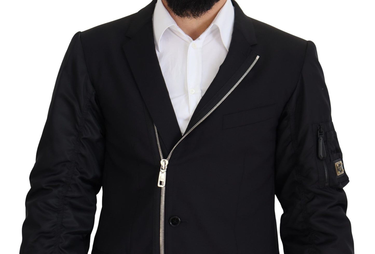Elegante chaqueta negra de lana virgen