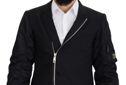 Elegante chaqueta negra de lana virgen
