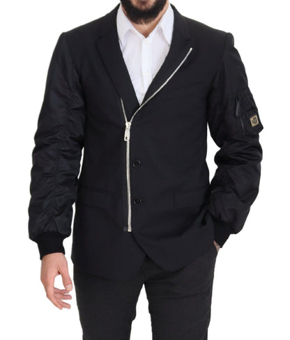 Elegante chaqueta negra de lana virgen