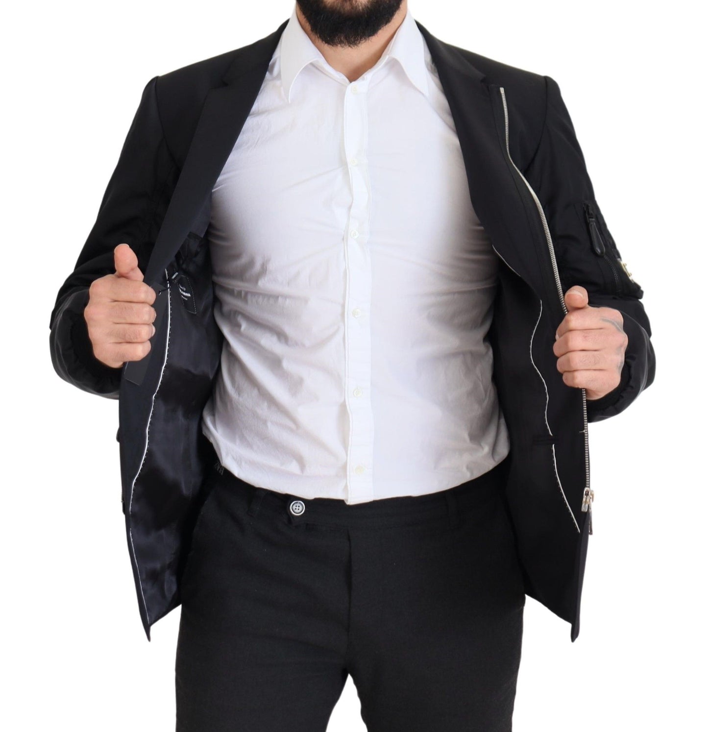 Elegante chaqueta negra de lana virgen