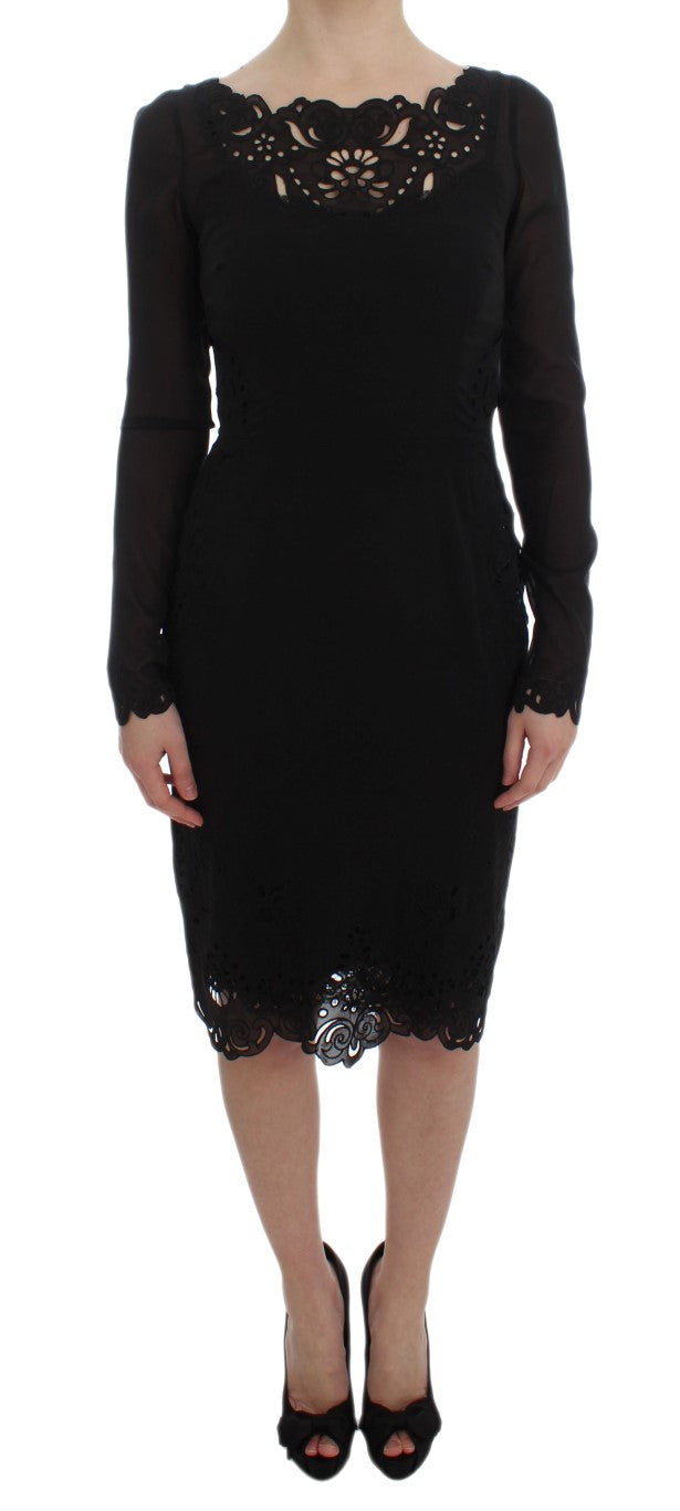 Elegante vestido negro de encaje floral