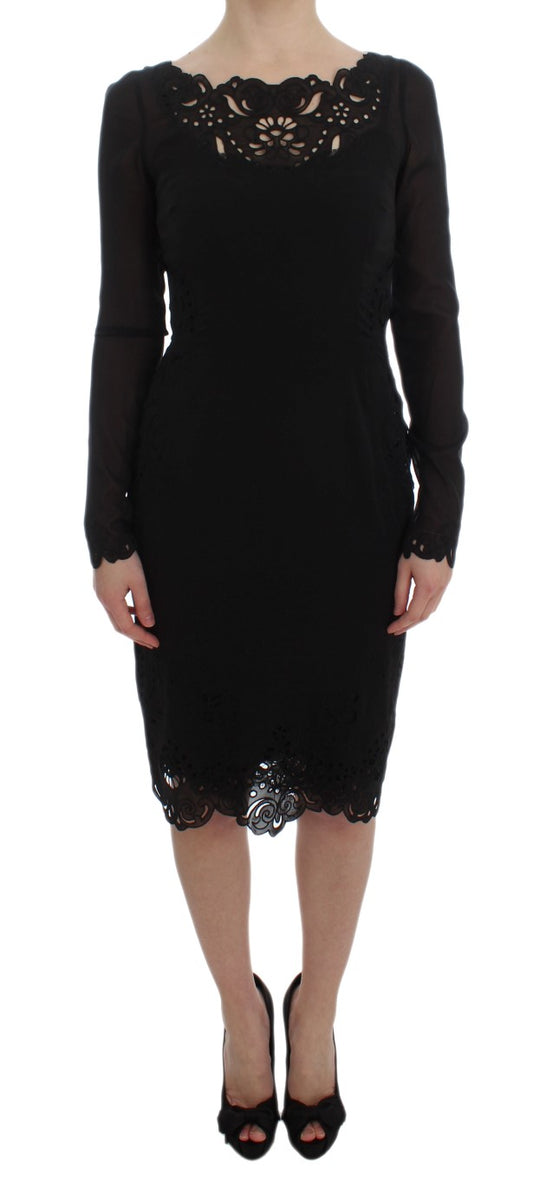 Elegante vestido negro de encaje floral