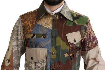 Camisa casual de camuflaje con patchwork
