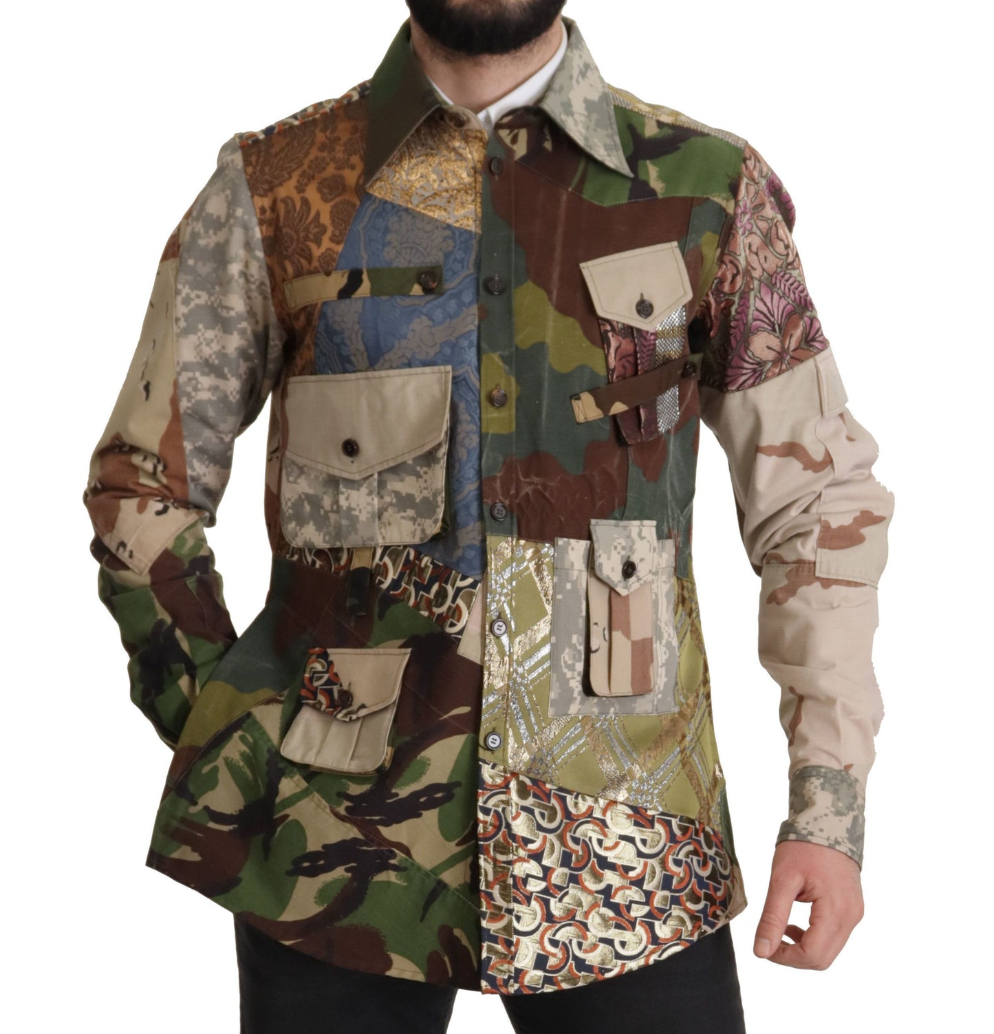 Camisa casual de camuflaje con patchwork