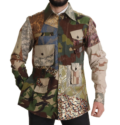 Camisa casual de camuflaje con patchwork