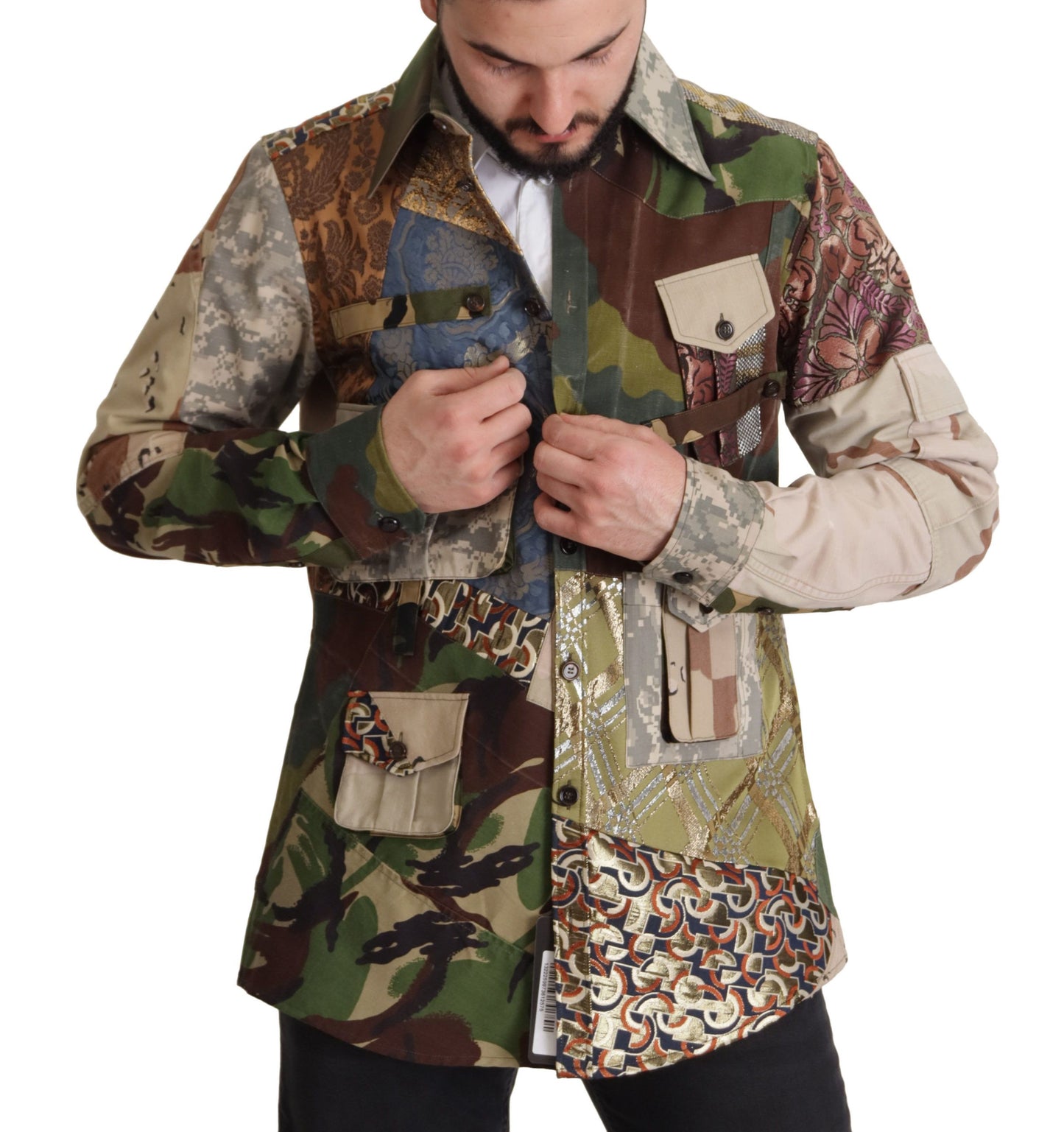 Camisa casual de camuflaje con patchwork