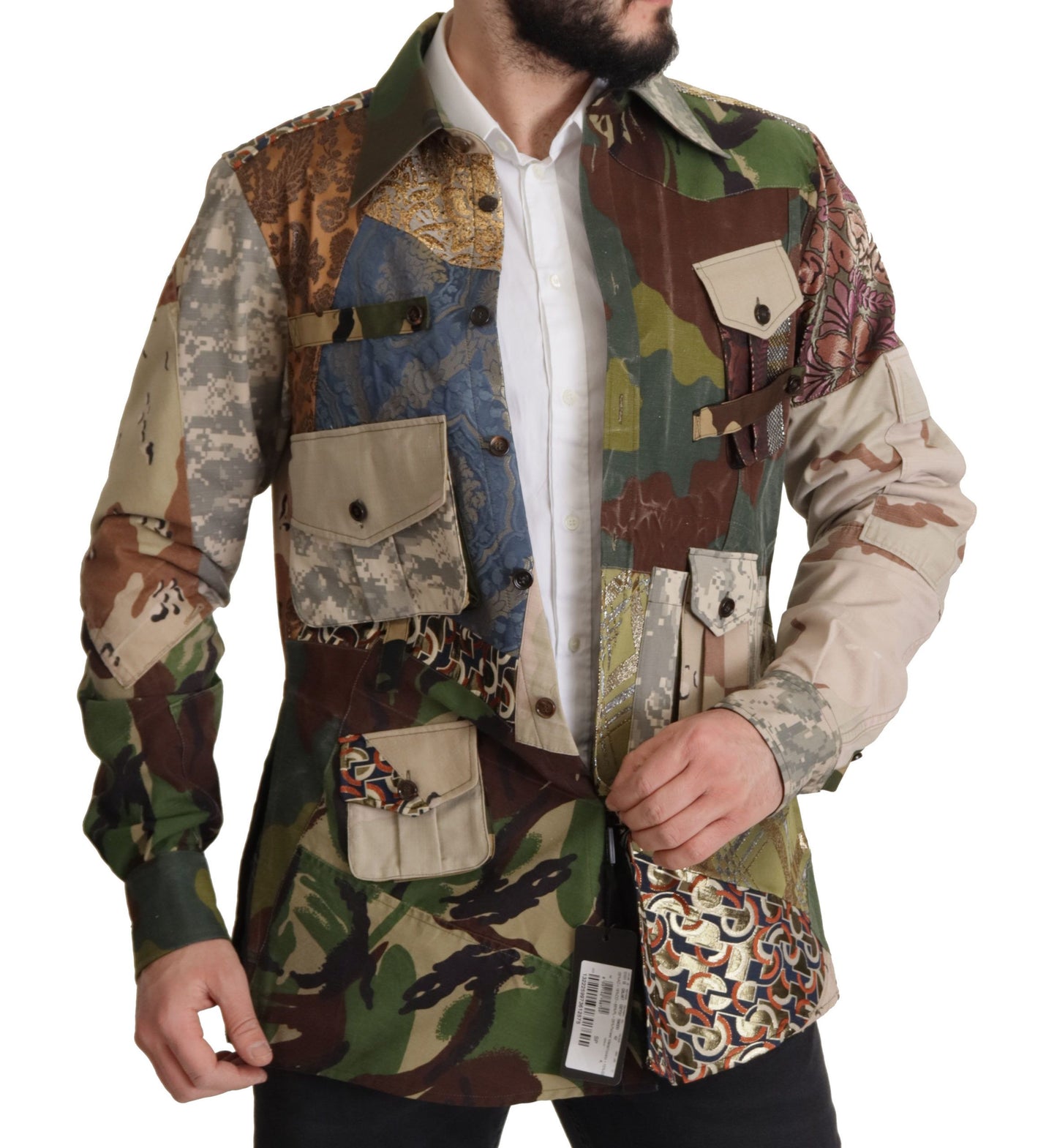 Camisa casual de camuflaje con patchwork