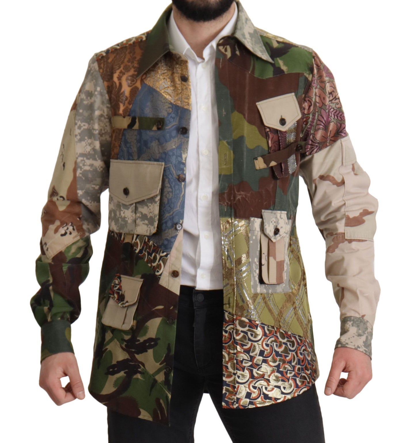 Camisa casual de camuflaje con patchwork