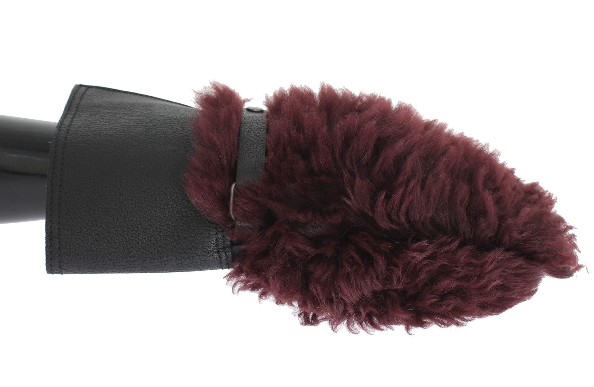 Guantes elegantes de piel negra y burdeos