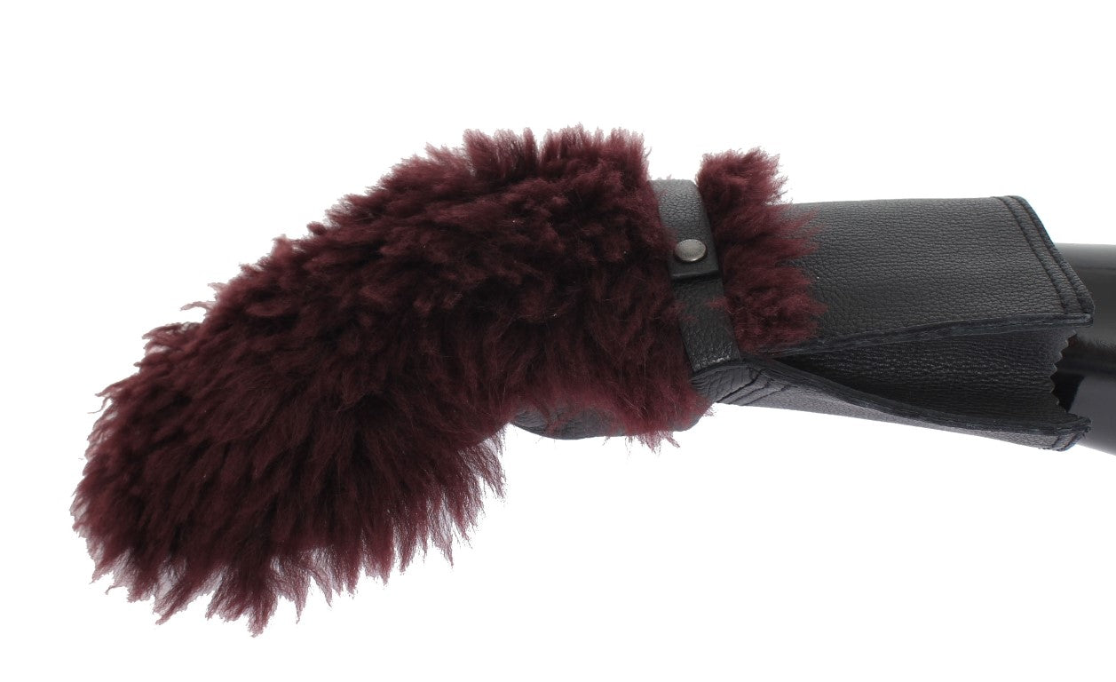 Guantes elegantes de piel negra y burdeos