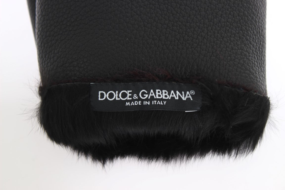 Guantes elegantes de piel negra y burdeos