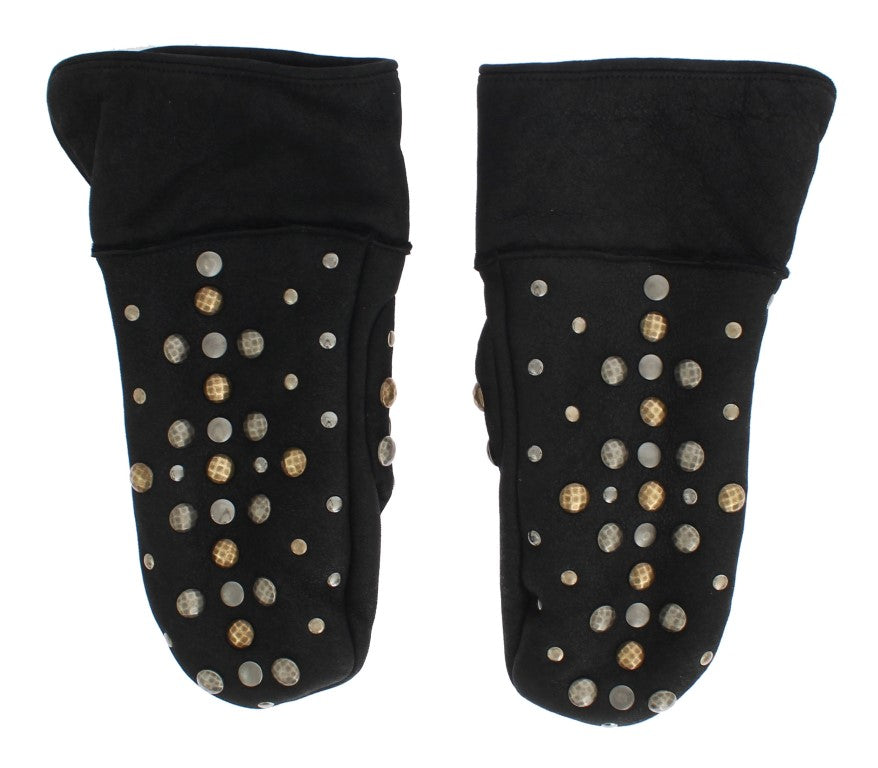 Elegantes guantes de lana gris con tachuelas