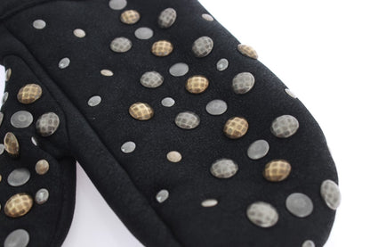 Elegantes guantes de lana gris con tachuelas