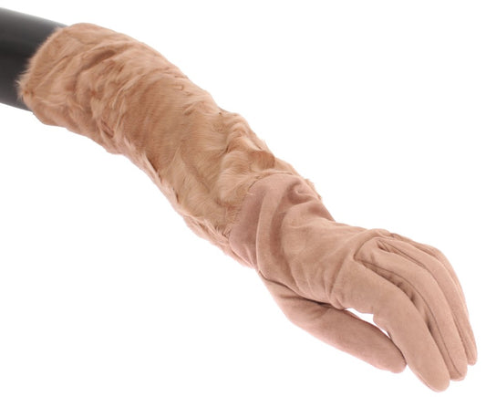 Guantes elegantes de ante beige hasta el codo