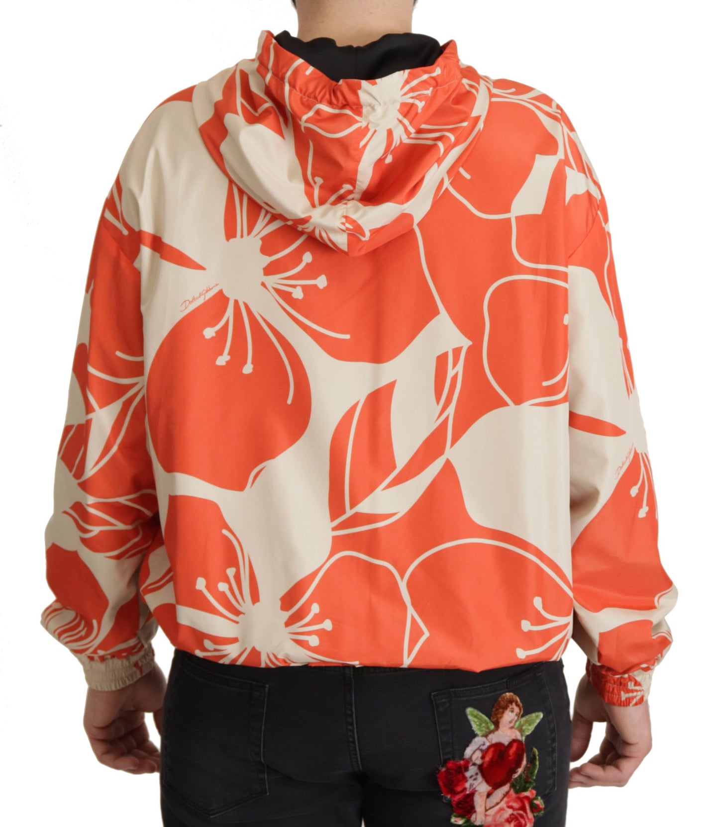 Elegante suéter con capucha y cremallera floral