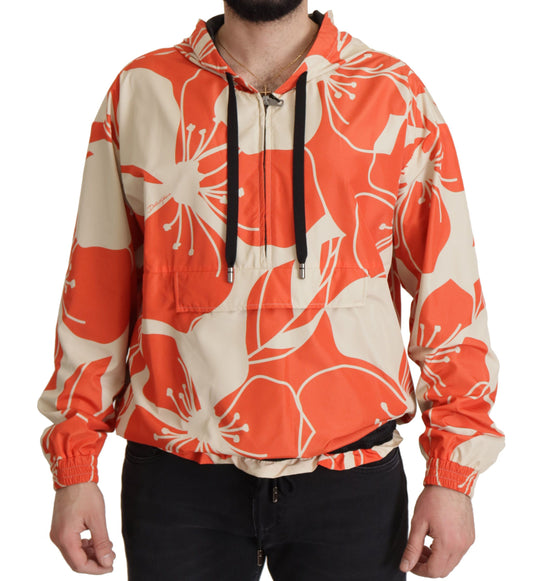 Elegante suéter con capucha y cremallera floral
