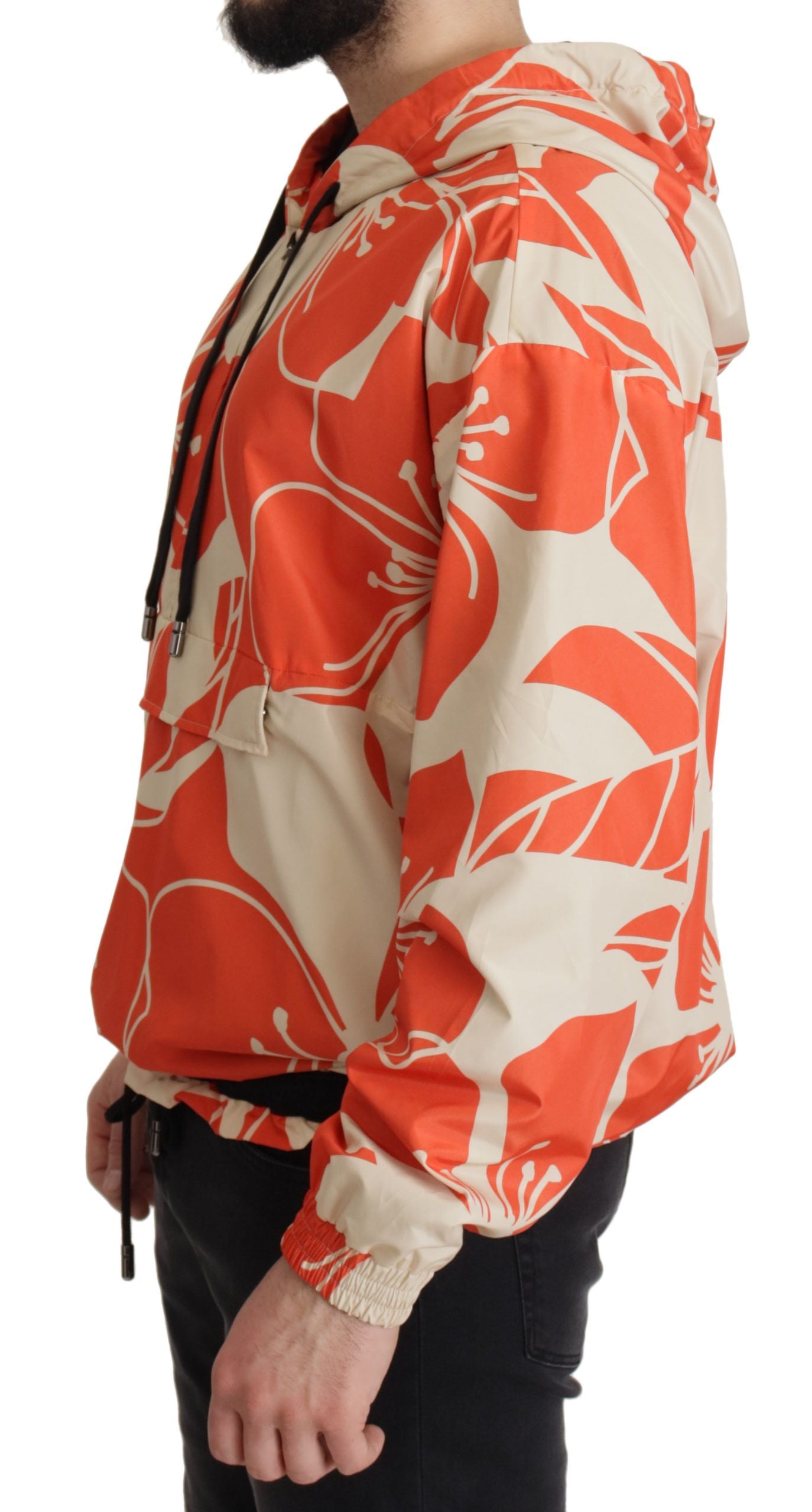 Elegante suéter con capucha y cremallera floral