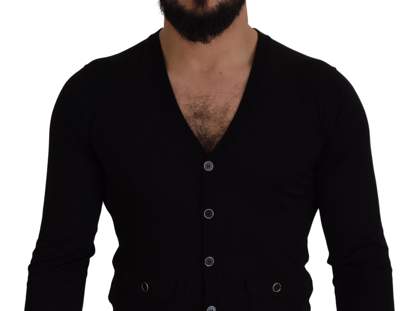 Elegante cárdigan negro de lana con botones
