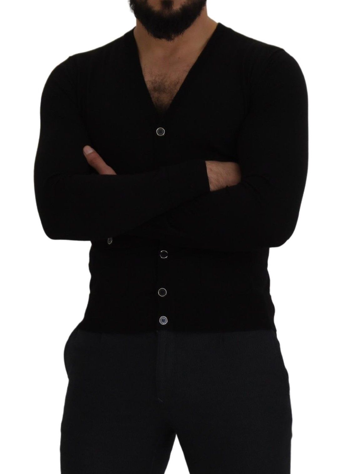 Elegante cárdigan negro de lana con botones