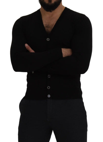 Elegante cárdigan negro de lana con botones