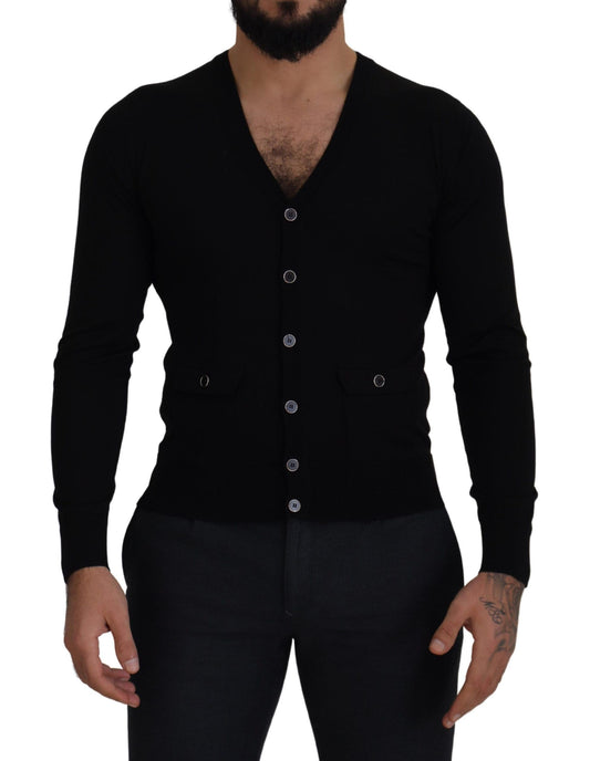 Elegante cárdigan negro de lana con botones
