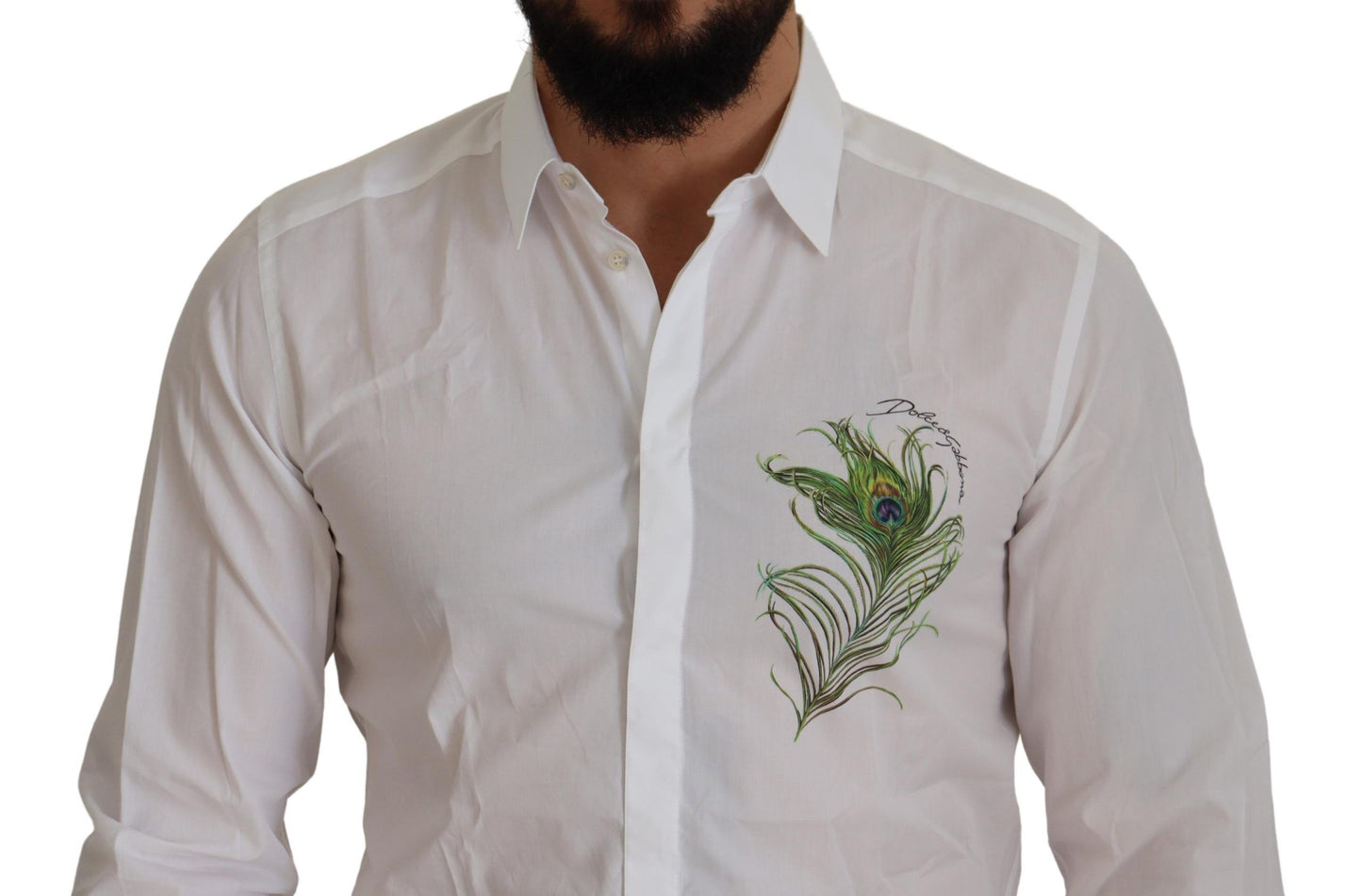 Camisa elegante de vestir con plumas de pavo real blancas